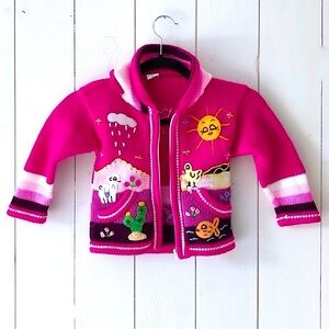 Made in Peru Knitted Pink Children’s Hooded Sweater Size 4